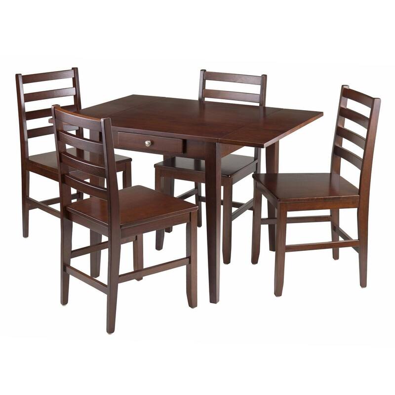 African Drop Leaf Dining Set - 5 Piece Table & Chair Set - Ladder Back Design - Solid Wood Construction