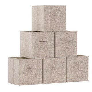 6 Pack Foldable Collapsible Storage Box Bins Shelf Basket Cube Organizer with Dual Handles -13 x 13 x 13