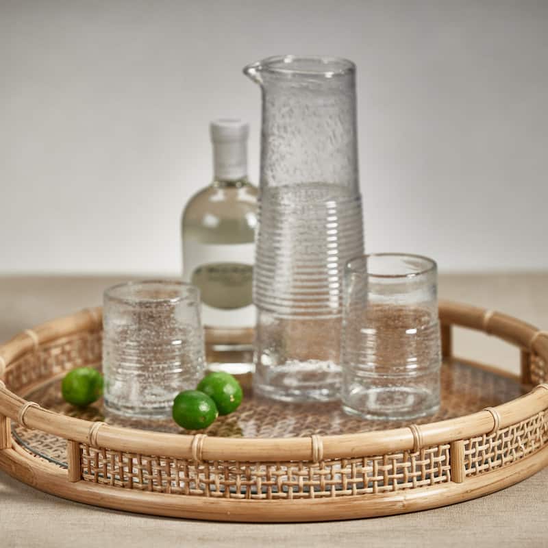 Larissa Round Rattan Serving Tray w/ Glass Insert