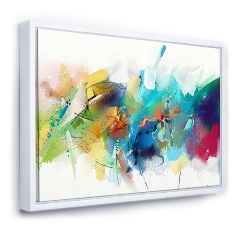 Designart "Turquoise Story With Touches Of Yellow And Red" Modern Framed Canvas Wall Art Print
