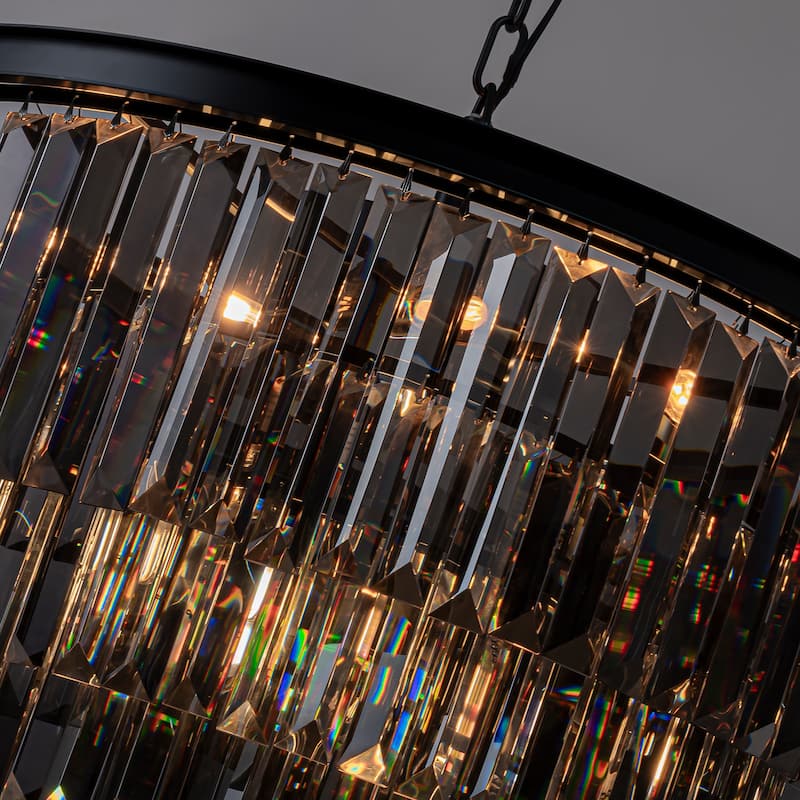 8-Lights Mid-Century Modern 4-Tier Round Fringe Crystal Chandelier - W31.5"