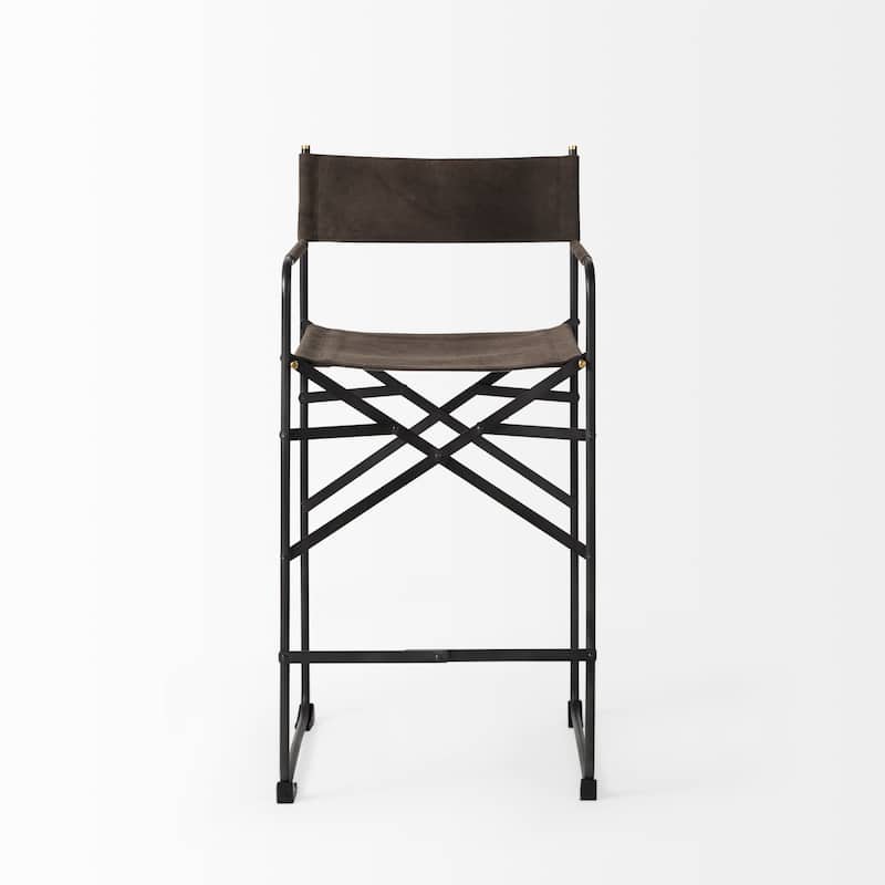 Direttore Black Genuine Leather Seat with Black Metal Frame Counter Stool