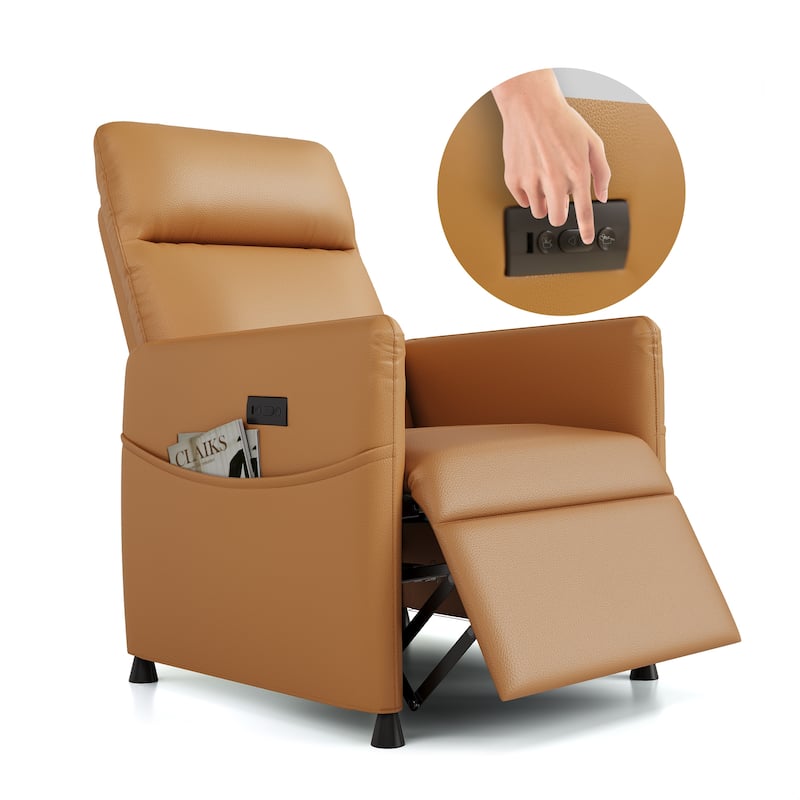 Brown Leather Power Lift Recliner Chair for Adults with Footrest - Orange