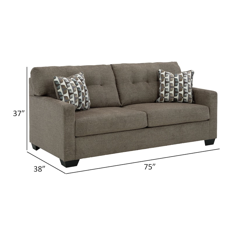 Joey 75 Inch Sofa with 2 Accent Throw Pillows, Tufted Back, Brown Polyester
