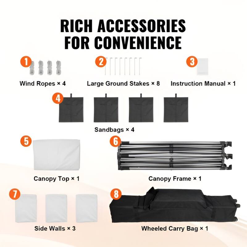 500D PU Coated Pop-Up Canopy Tent with Sidewalls and Carry Bag - 120” L x 120” W x 126” H