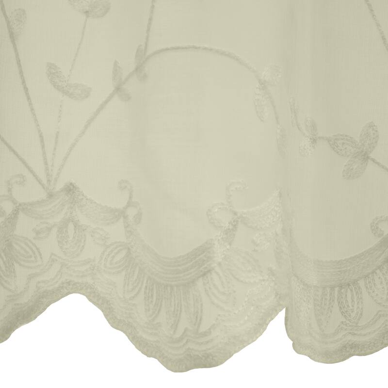 Grandeur Embroidered Sheer Curtain Valance and Tiers with Scallop Detail