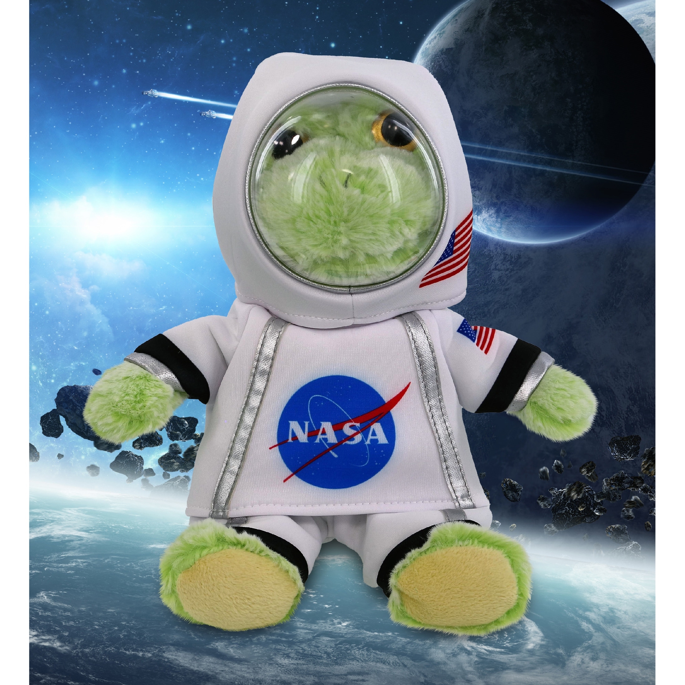 DolliBu Sitting Frog Astronaut Plush with Space Helmet and NASA