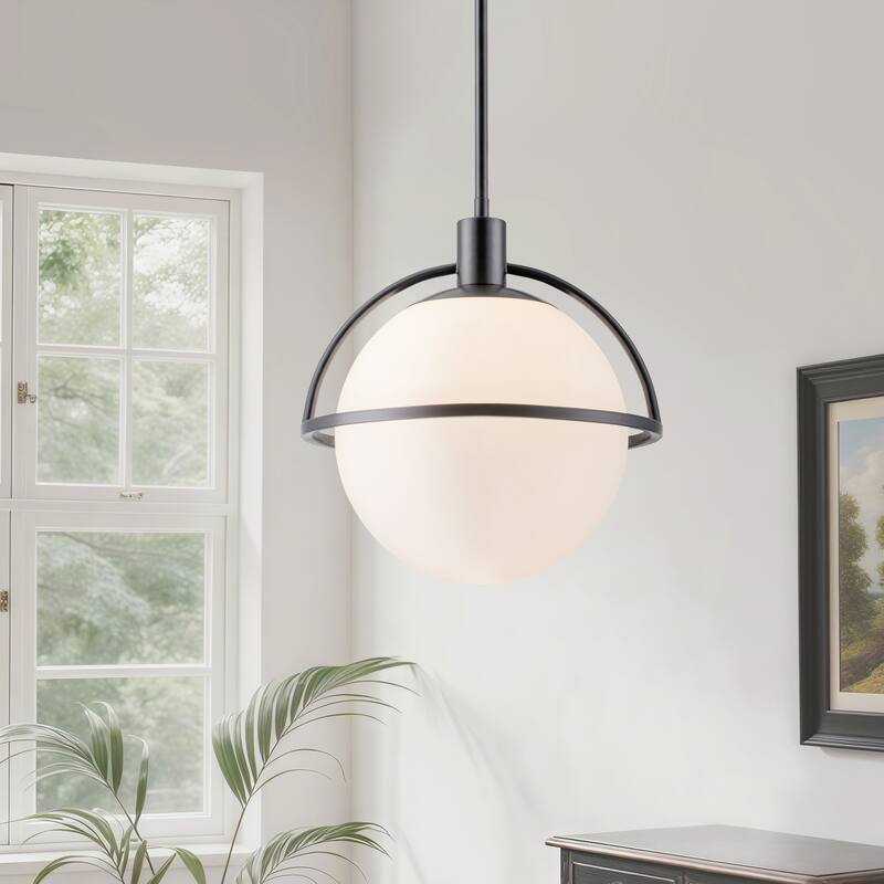 Starsky 1-Light Modern Globe Single Glass Pendant Light - Black