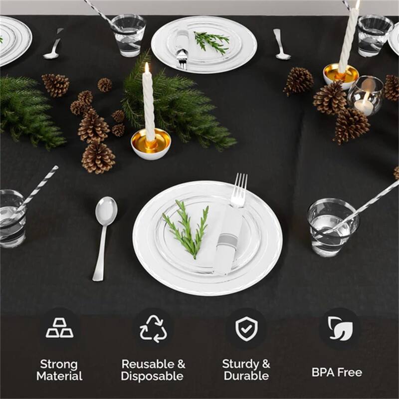 240 Pieces Silver Pre Rolled Napkins Disposable Dinnerware Set