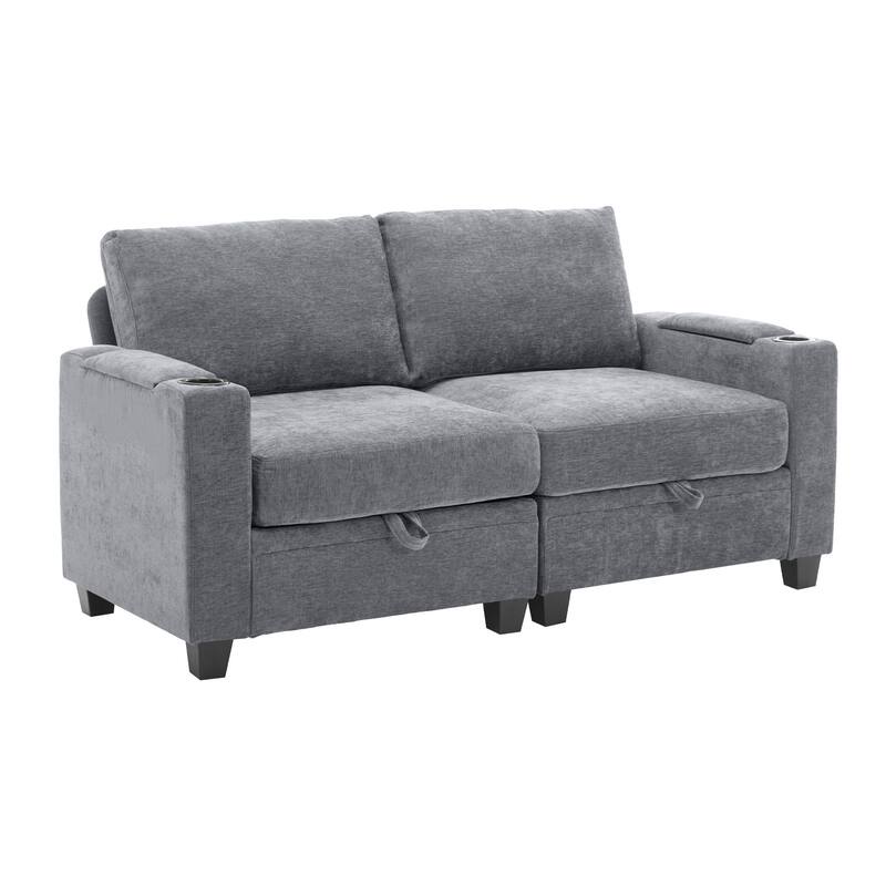 Chenille Sectional Sofa, Hidden Storage & Modular Design - Loveseats - Pearl Light Grey