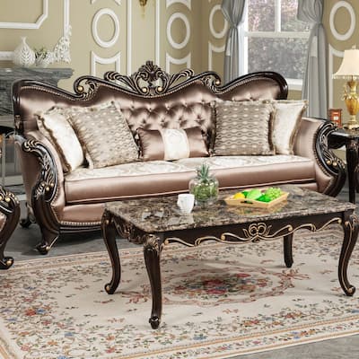 Best Master Furniture Truvare Sandy Desert Espresso Tradtional Sofa with Gold Accent