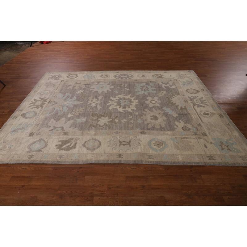 Oushak Turkish Area Rug Hand-Knotted Transitional Beige Wool Carpet - 6'2"x 8'11"