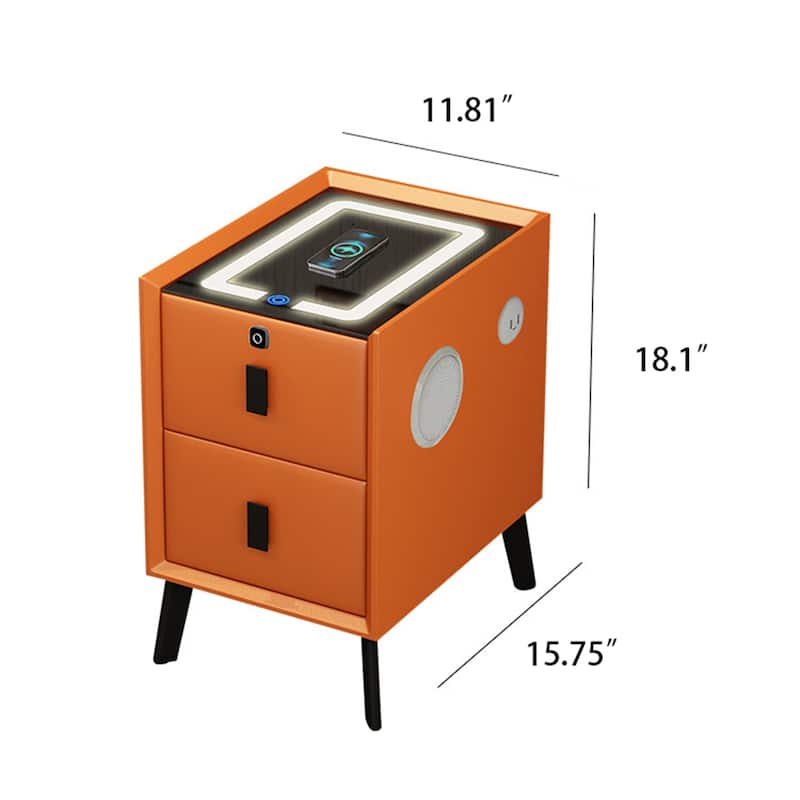 Modern 2 Drawer Smart Lighted Nightstand with Charging Station
