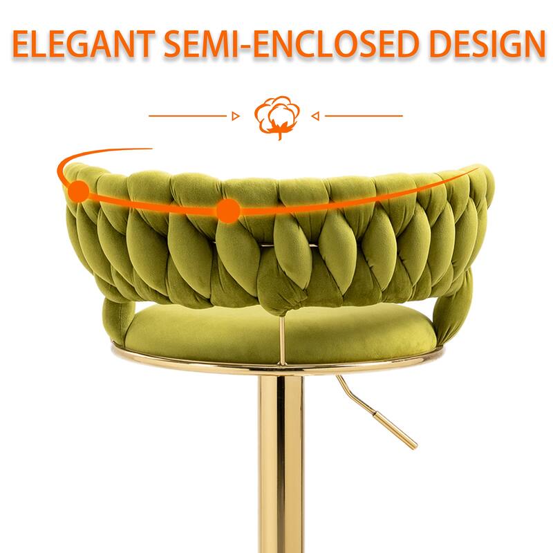 HOMEFUN Velvet Adjustable Height Swivel Armless Bar Stools With Golden Footrest(set of 2)
