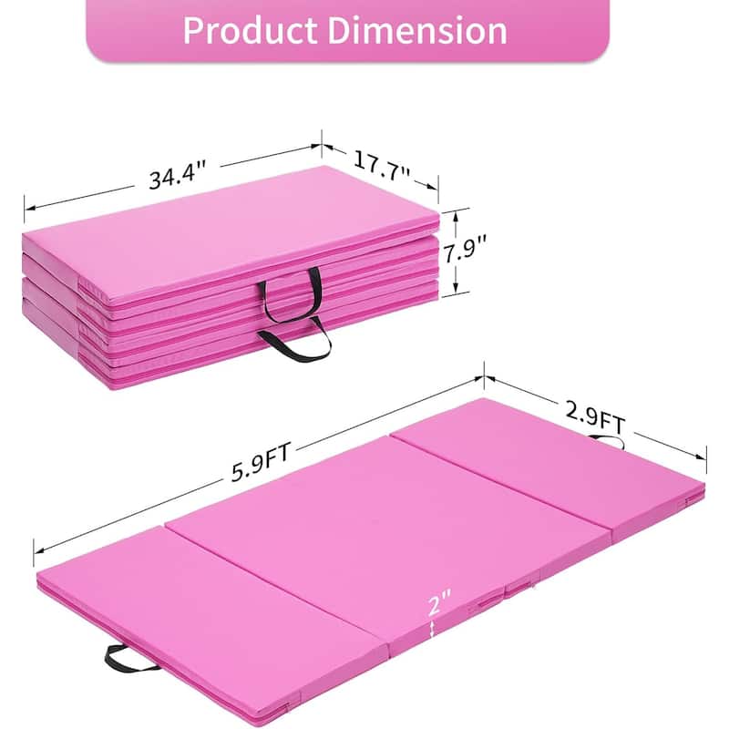 Zenova Gymnastics Mat 6' x 3' x 2" Four Fold Folding Exercise Mat with Carrying Handles