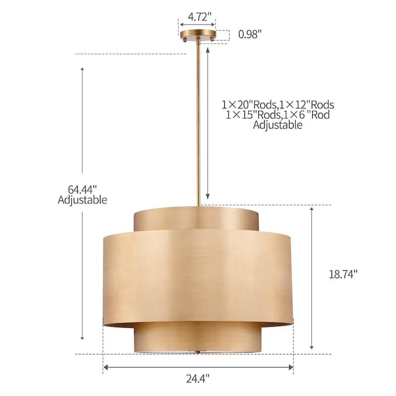 6-light Rubbed Brass Double Drum Design Lantern Chandelier with Diffuser