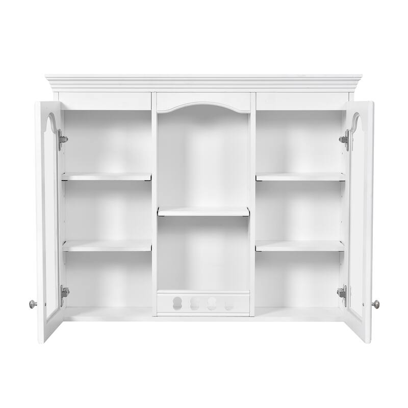 Anmytek White Wall Mounted Bathroom Cabinet with 2 Glass Doors Storage