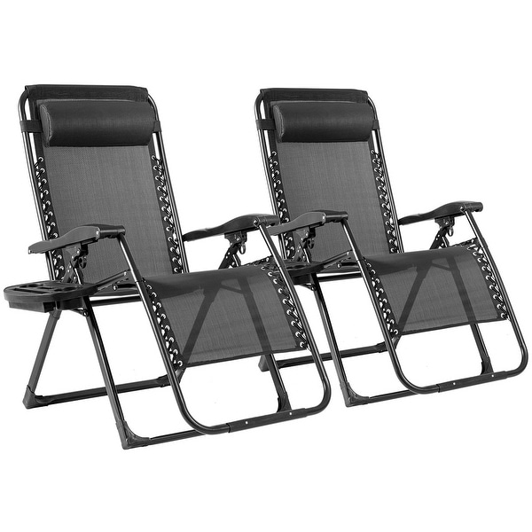2PC Zero Gravity Chair Oversize Lounge Patio Heavy Duty Folding