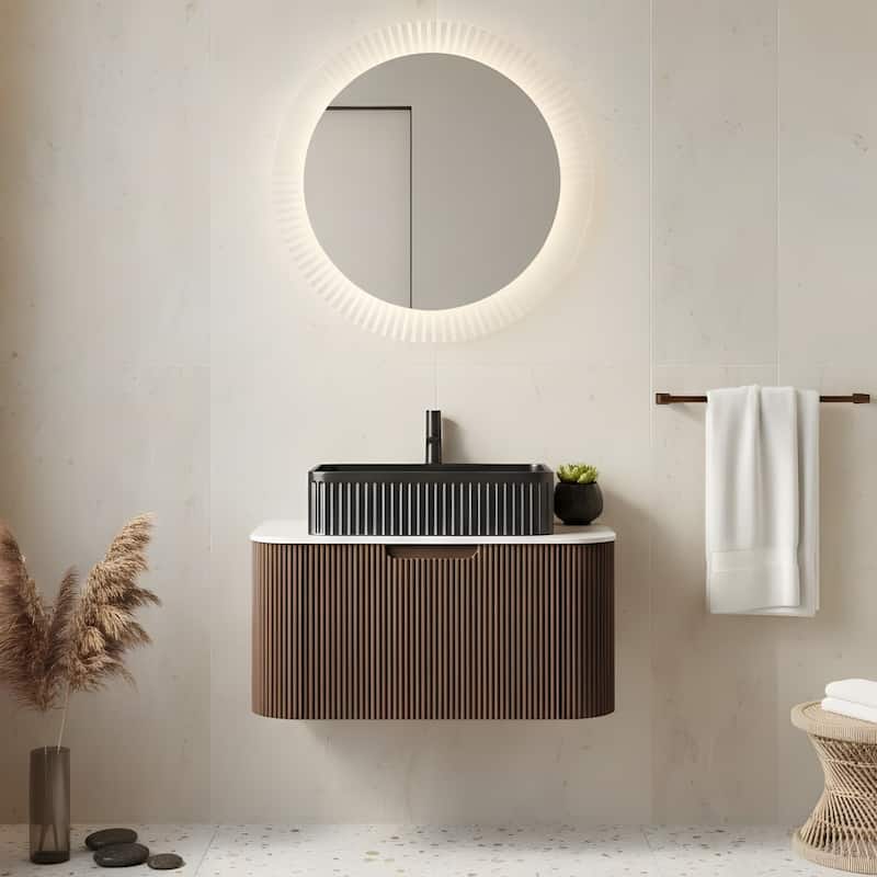 Wall Mounted Bathroom Vanity with Black Rectangular Ceramic Basin