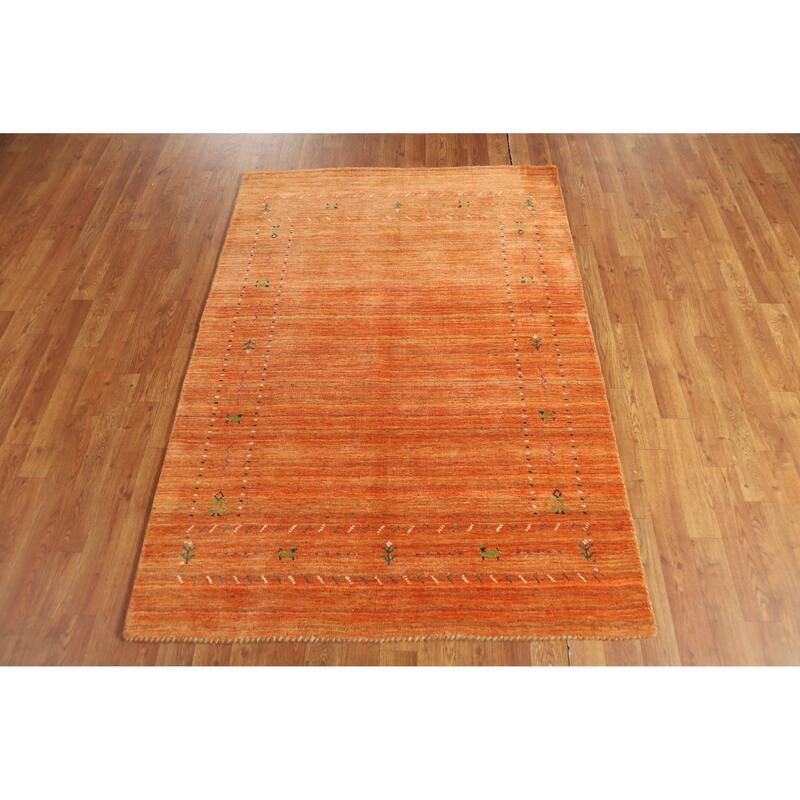 Orange Gabbeh Indian Rug Hand-Knotted Wool Carpet - 4'0"x 5'8"