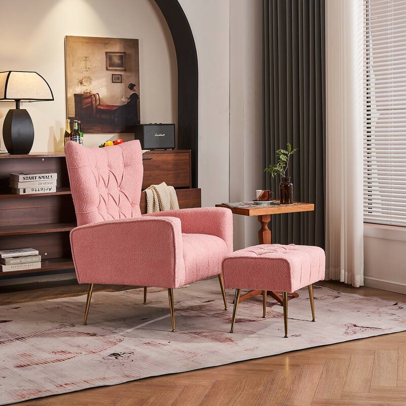 Ouyessir Upholstered Tufted Accent Chair with Ottoman