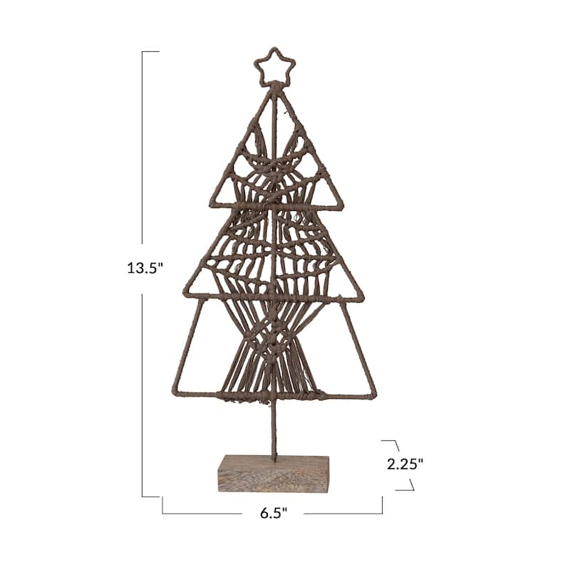 Cotton Thread and Metal Tree with Star and Wood Base