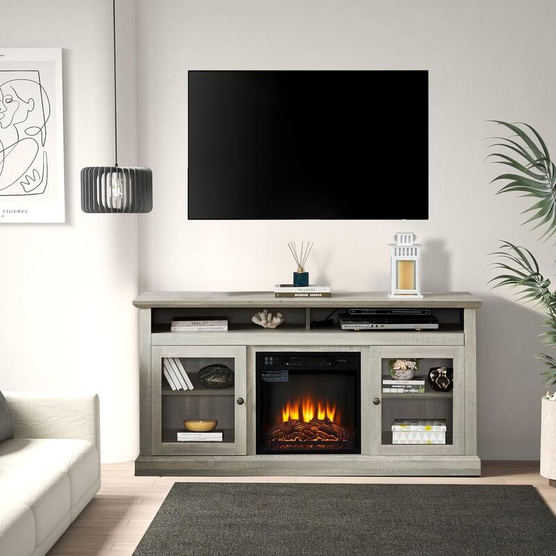 Roomfitters Contemporary TV Media Stand, Modern Entertainment Console, Up to 65" TV, Open & Closed Storage Space