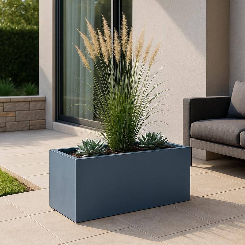 Bloom Rectangular Planter in Fiberstone for Modern Indoor and Outdoor Patio Planter Flower Pot with Drainage