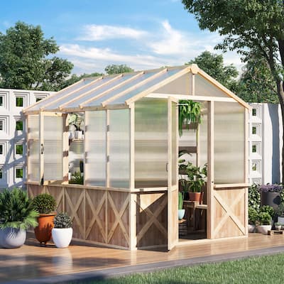 Outdoor Spruce Wooden Greenhouse Kit with Polycarbonate Panels and UV Protection, Backyard Guest House Tiny Home