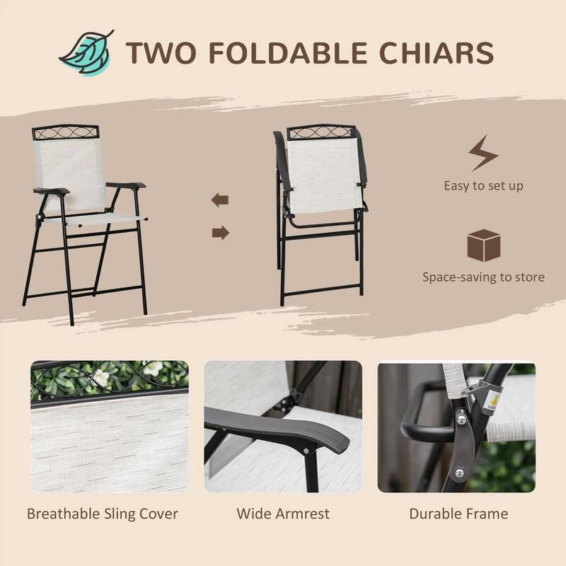 4PCS Patio Dining Set, Folding Chairs, Umbrella, Glass Table Outdoor