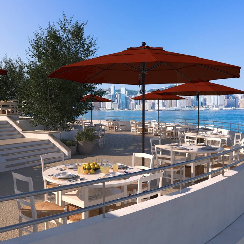 California Umbrella 11' Rd Aluminum Frame, Fiberglass Rib Patio Umbrella, Push Open, Bronze Finish, Sunbrella Fabric