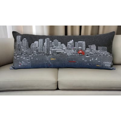 HomeRoots 35" Black Boston Nighttime Skyline Lumbar Decorative Pillow