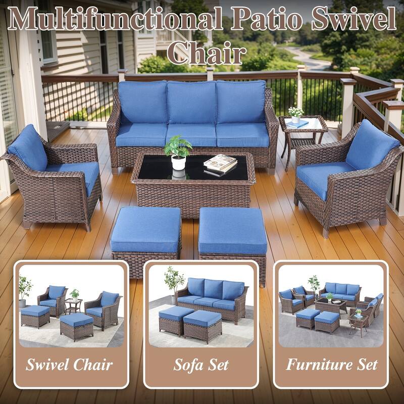 Wicker Ottomans, Outdoor Wicker Footstool Set of 2
