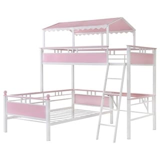 Alexia Pink and White Twin Over Twin Workstation Bunk Bed