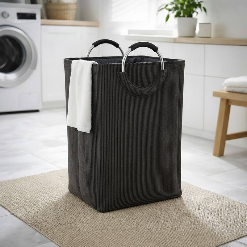 Corduroy Laundry Basket 55L - 14 L x 12 W x 25 H - Black