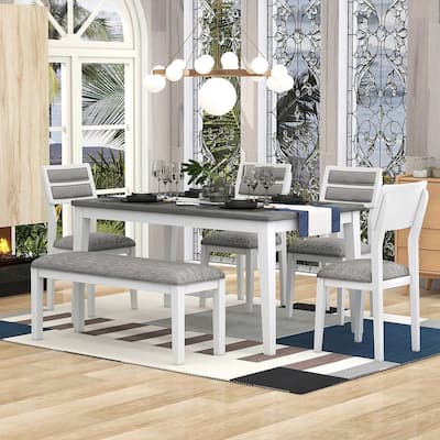 60'' rectangular dining table with 4 upholstered chairs and bench