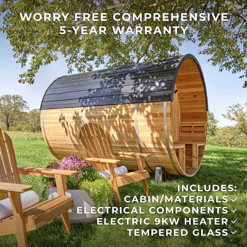Backyard Discovery Paxton 4-6 Person Outdoor Barrel Sauna, Porch