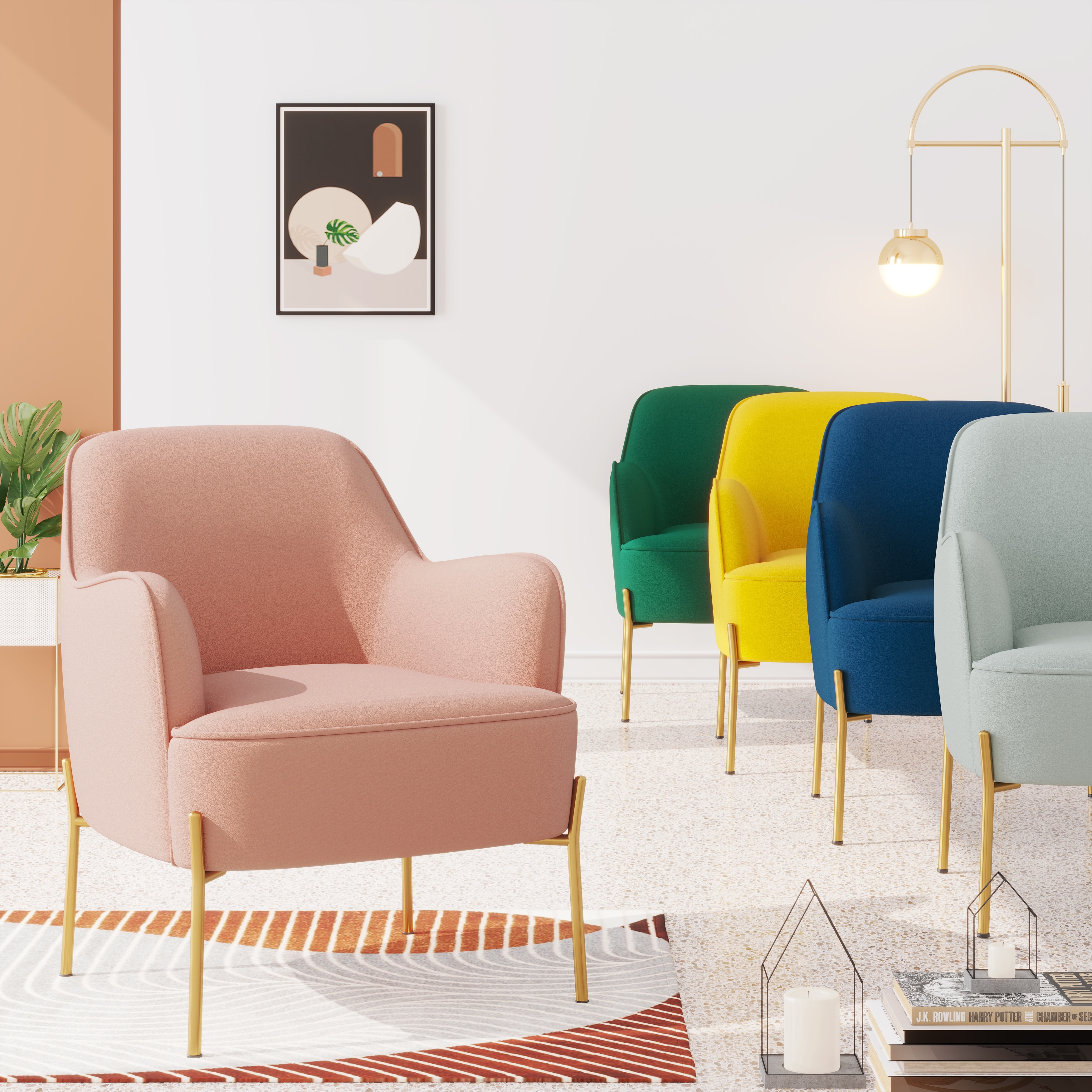 Corvus Penzing Velvet Upholstered Accent Chair With Golden Legs Corvus Penzing Velvet Upholstered Accent Chair With Golden Legs
