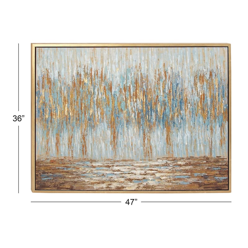 Canvas Tree Abstract Framed Wall Art with Gold and Copper Accents - Blue - Roche River Decor