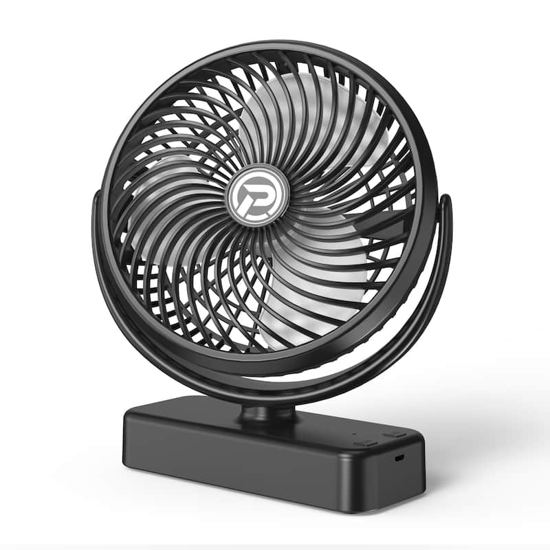 7 inch 10000mAh Battery Operated Camping LED Fan with Hanging Hook - Black