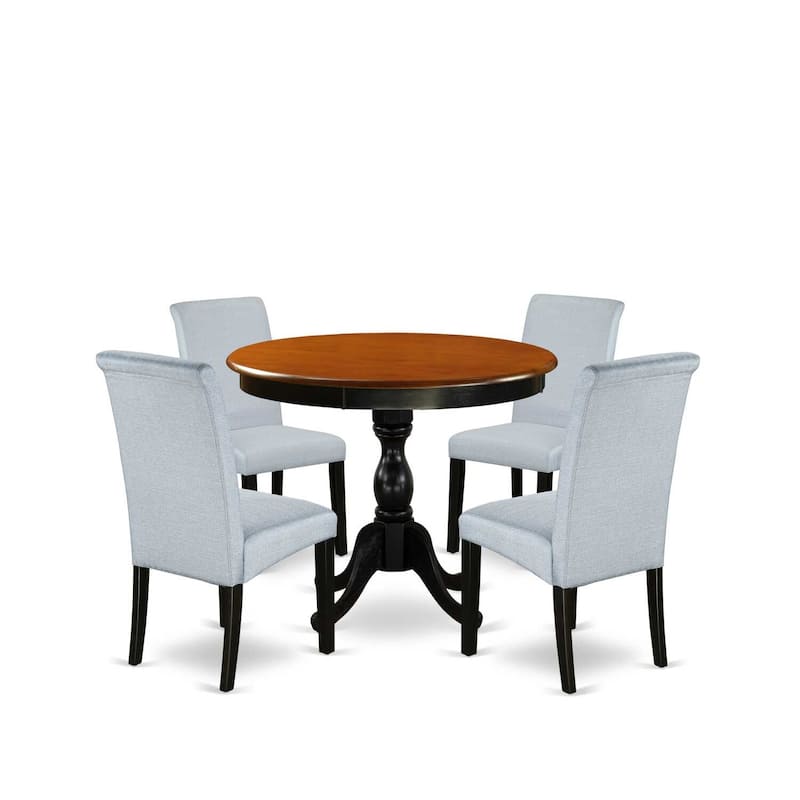 HomeStock 5-Piece Black and Cherry Finish Solid Wood Top Dining Table with 4 Parson Chair