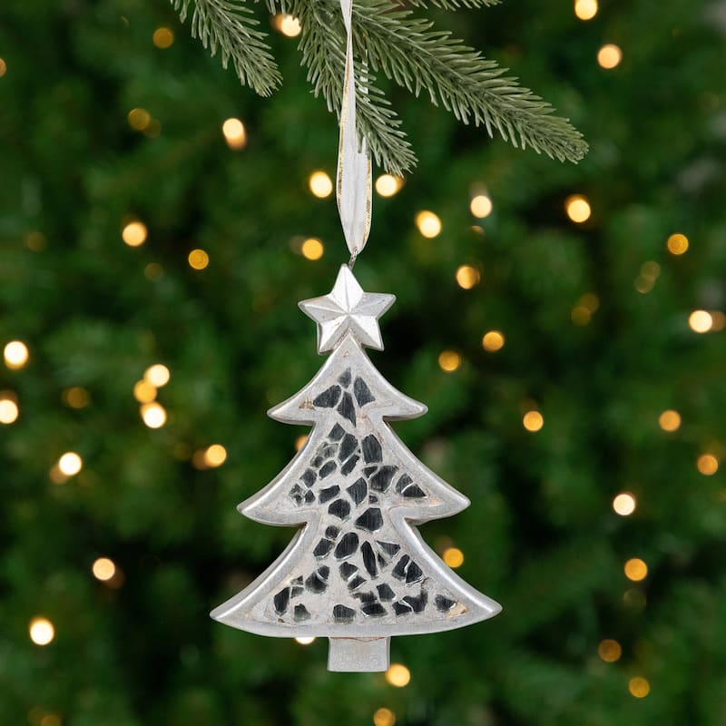 Mosaic Style Tree Christmas Ornament - 4" - Silver