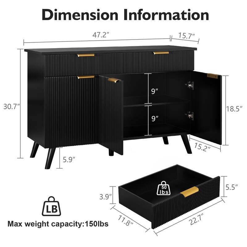 Pocassy 47" Modern Buffet Cabinet with Storage