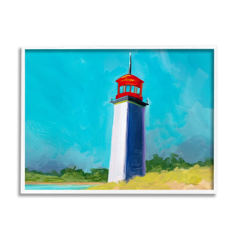 Stupell Vivid Blue Lighthouse Framed Giclee Art Design by Liz Jardine - 20 x 16 - White