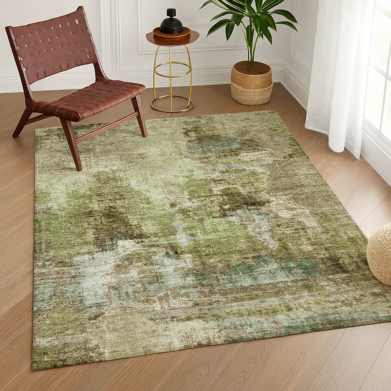 Machine Washable Indoor/ Outdoor Abstact Contemporary Chantille Rug