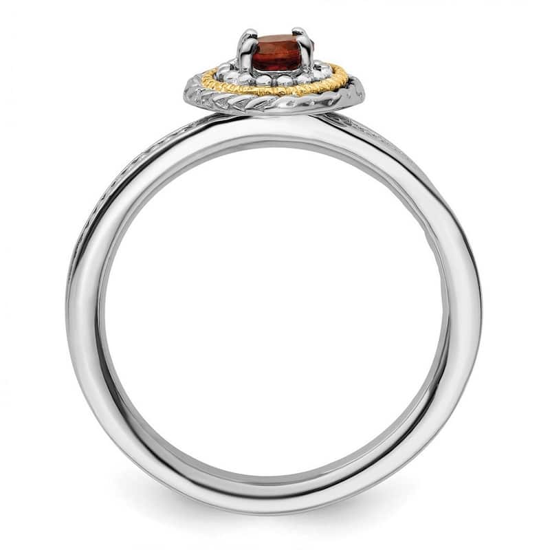 Curata 2.25mm 925 Sterling Silver Polished Prong set and 14k Stackable Expressions 925 Sterling Silver Garnet Ring