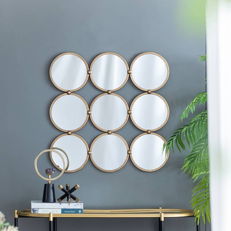 Harmony 9 Ring Metal Wall Mirror - Champagne