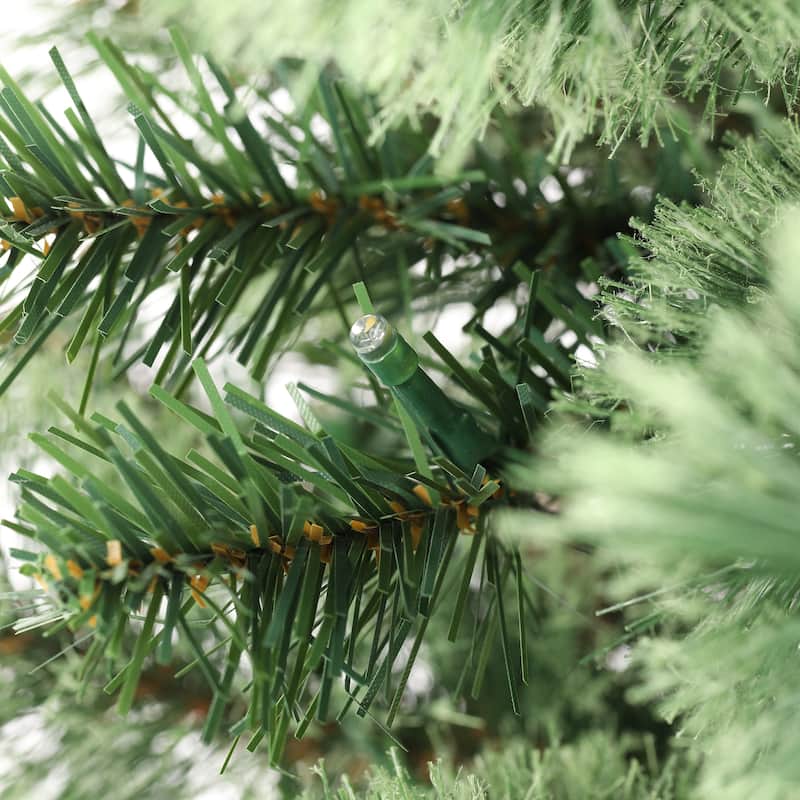 Glitzhome Set of 3 Pre-Lit Green Cashmere Pine Christmas Tree in Planter Artificial Decoration 5FT/6FT/7FT