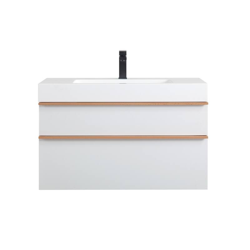 36 Inch Wall Mounted Bathroom Vanity with Integrated Acrylic Sink, 2 Soft-Close Drawers, Pre-Assembled,Modern Floating Cabinet