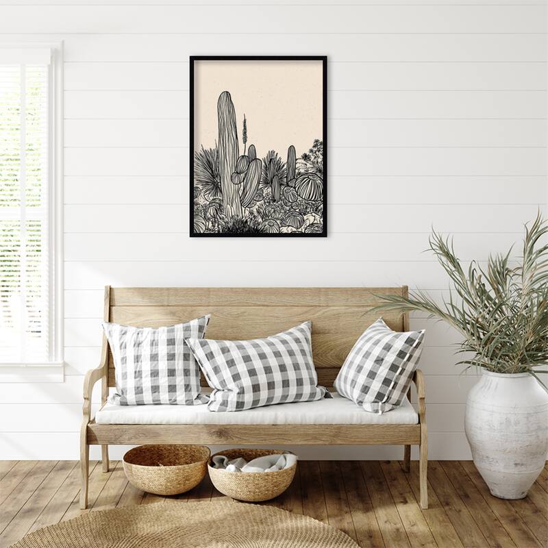 Amanti Art Framed Fabric Pinboard Cactus Drawing I by Walker Noble Printed Bulletin Board - Board Size 24 x 32